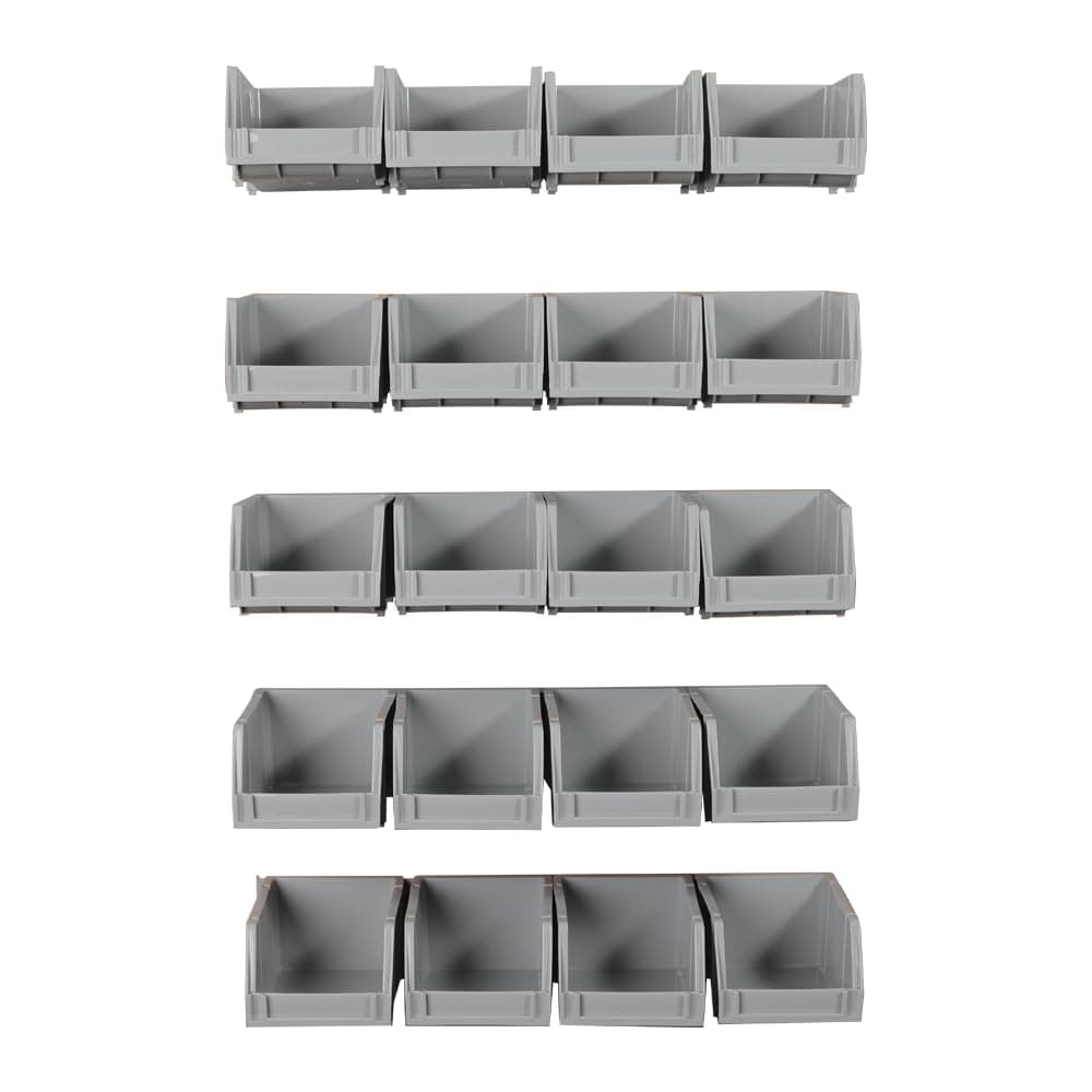 Alkon Polybins Stackable Storage Set of 20 Bins with 5 Mounting Rails (PBR 205) | Nuts | tool Storage | tool organizer | storage organiser | Storage Bins | Garage Bin Organiser | StorageOrganizer