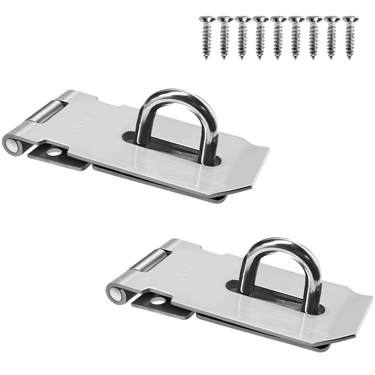 2Pcs Stainless Steel Gate Lock Hasp, Safety Packlock Clasp Lock Set for Doors, Cabinets, Closets and More (3inch-Silver)