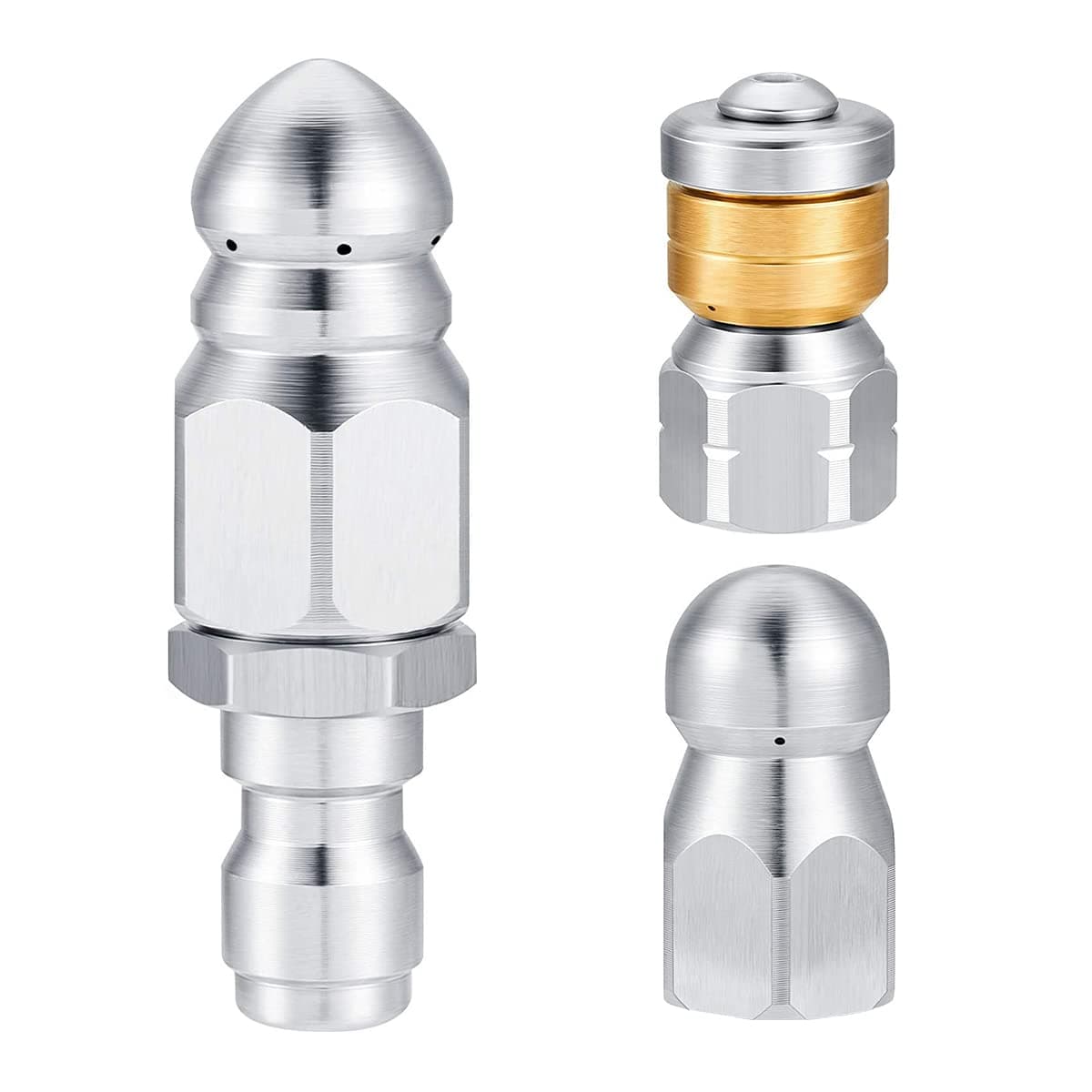 3 Pieces Sewer Nozzle Rotating Button Nose Sewer Jetting Nozzle Stainless Steel Fixed Sewer Nozzle Replacement Kit for 1/4 Inch Pressure Washer Hose