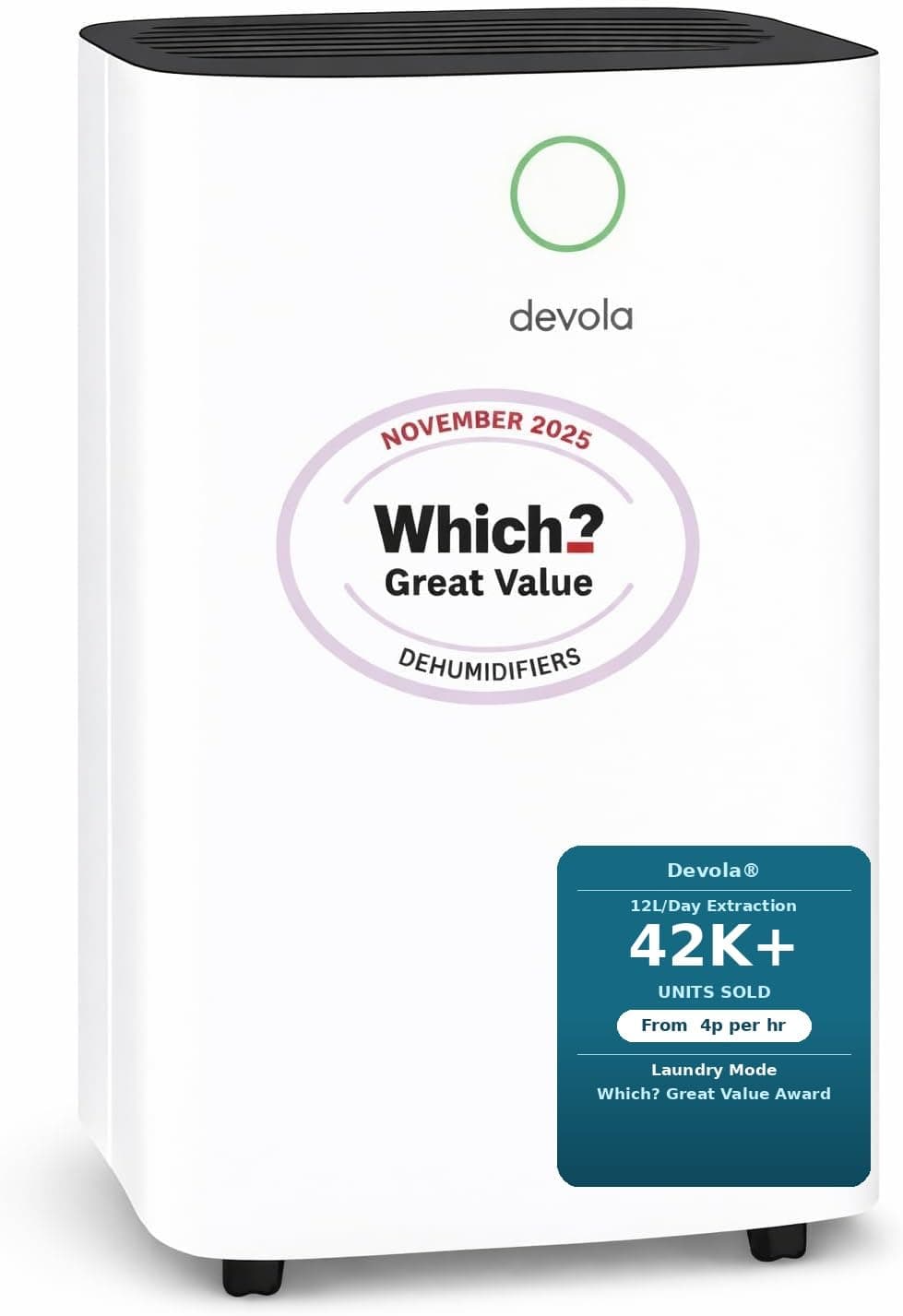 12L/day Low Energy Dehumidifier, Quiet & Energy Efficient (costs less than 5p per hour) Dehumidifiers for Home, Laundry Drying Dehumidifier, Dust Filter -WHICH? BEST BUY AWARD