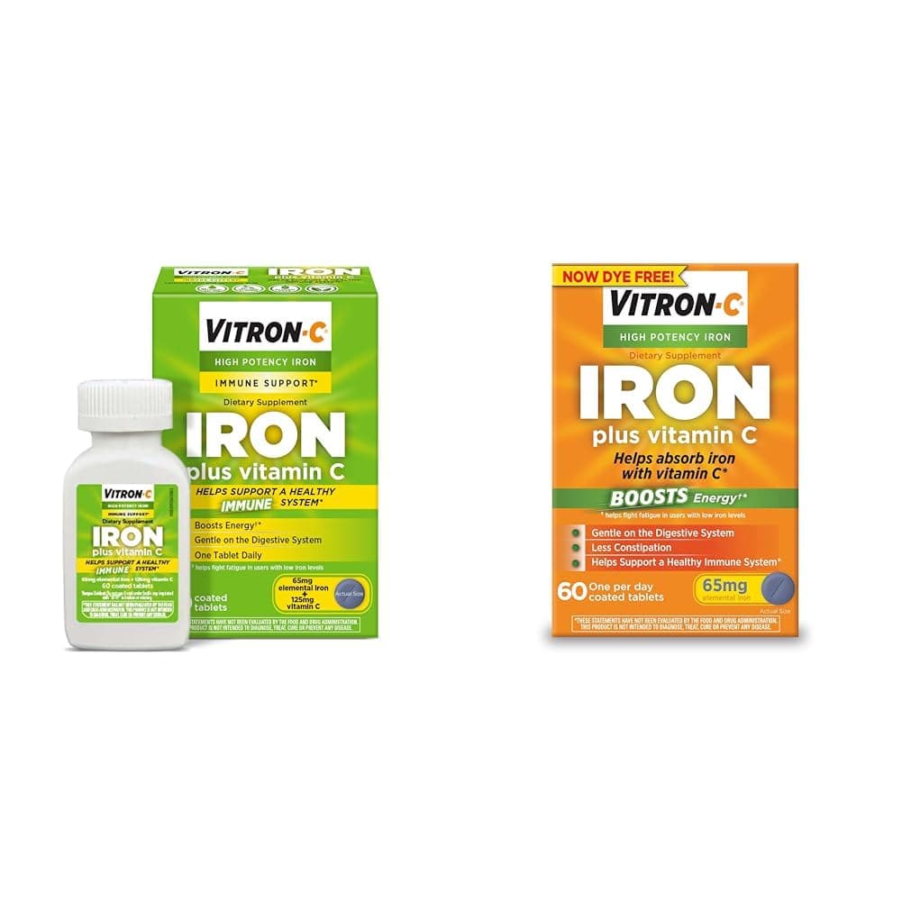 Vitron-C High Potency Iron Supplement with Vitamin C, 60 Count, Pack of 2