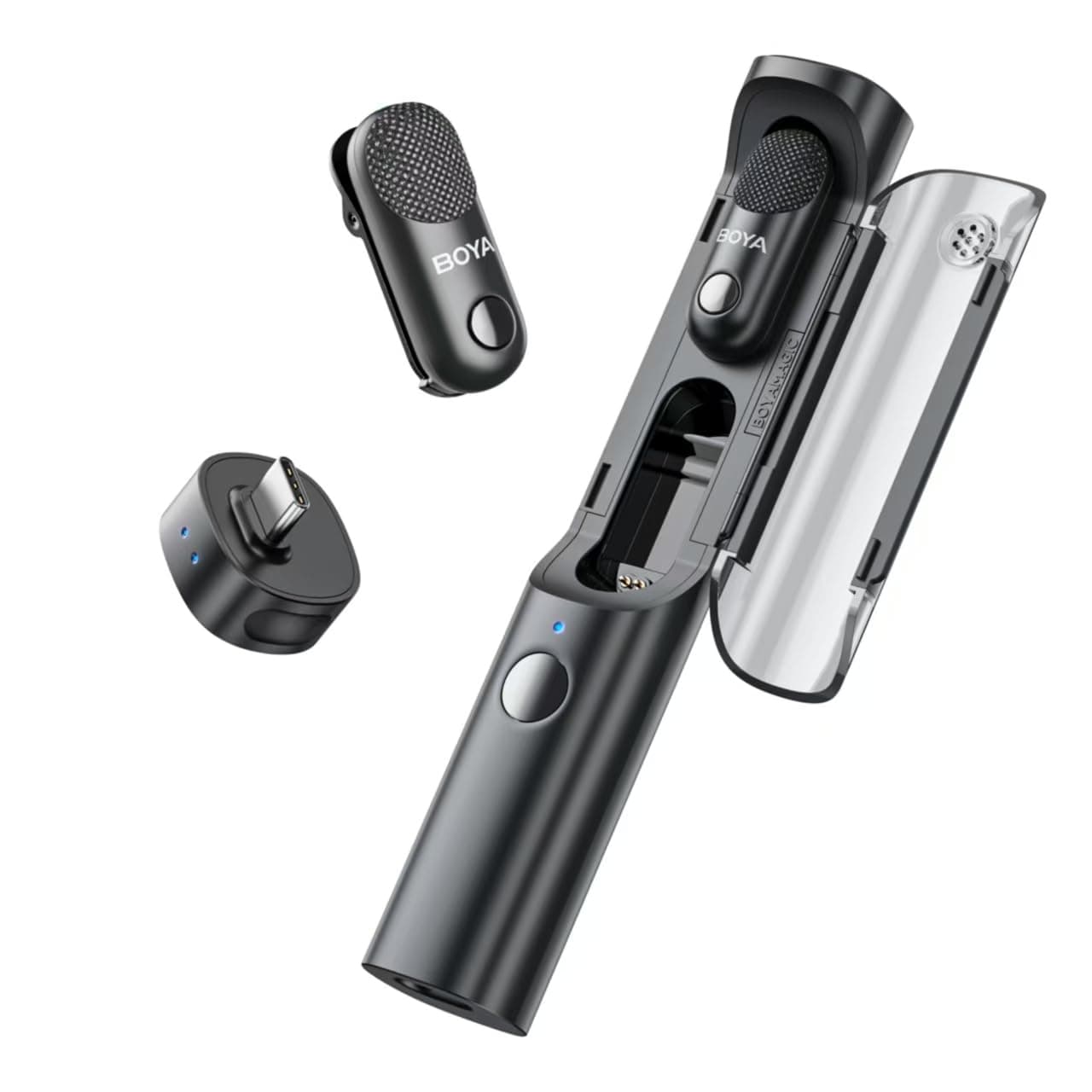 BOYA Magic Wireless Mini Microphones for iPhone 15-16/Android, 4 Form-in-1 Mic, 7g Lightweight, AI Noise Reduction, 48kHz/24bit, APP Control, 328ft Range, Microphone for Recording (Stand not included)