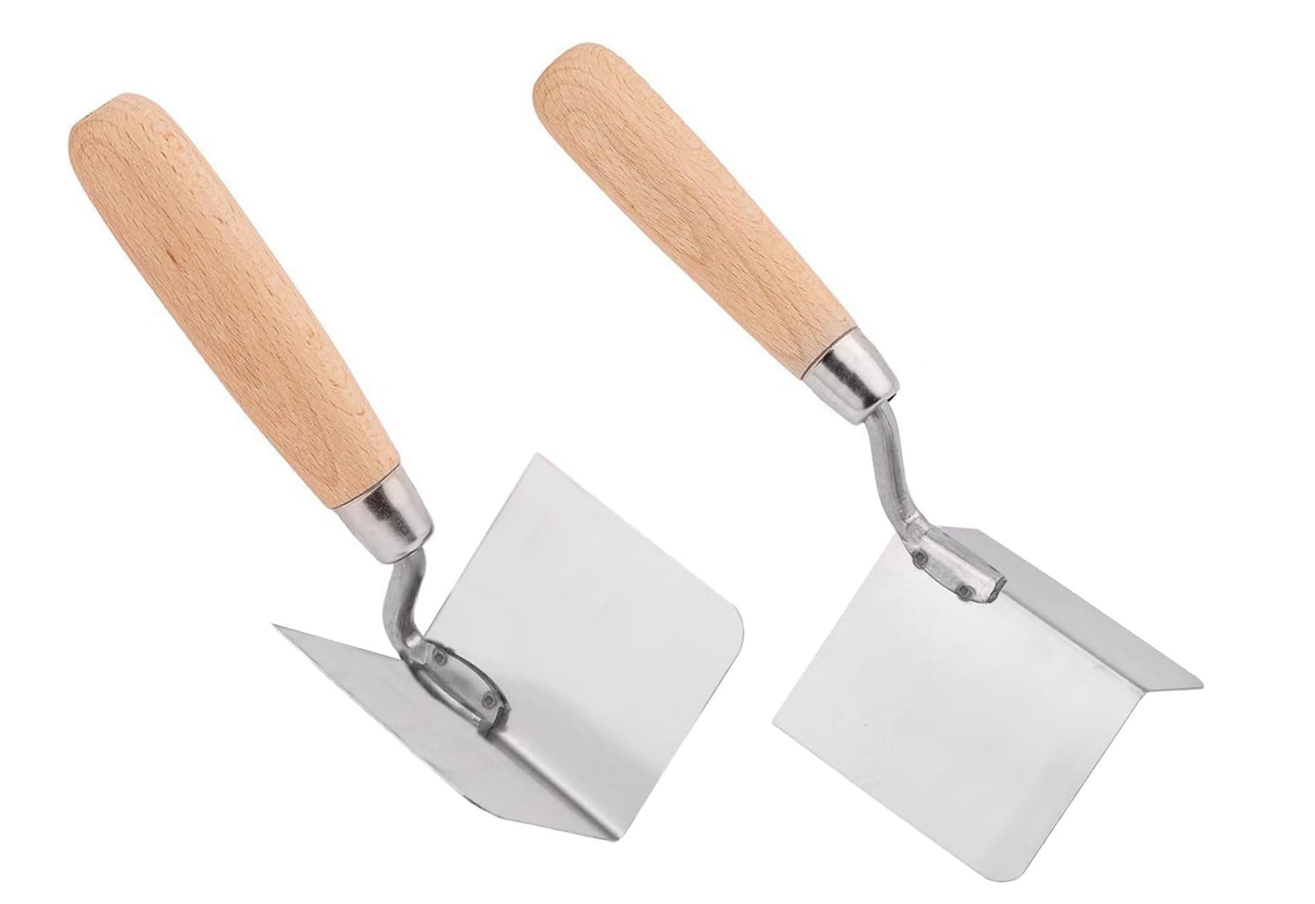 2 x Corner Trowel Internal + External Angle 90 Deg Trowel, Stainless Steel 80x60mm Wooden Handle (SET)