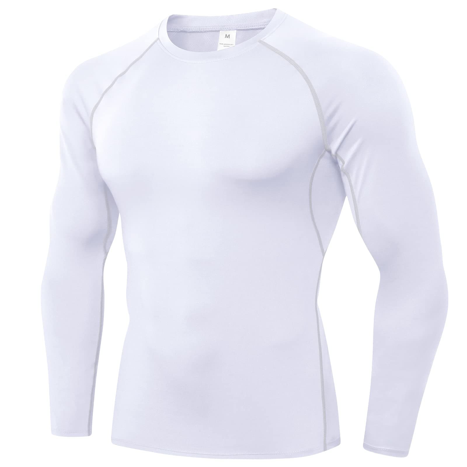 SPVISE1 or 3 Pack Men's Compression Shirts Long Sleeve Workout Gym T-Shirt Running Top Cool Dry Sports Baselayer Undershirts, White, Medium