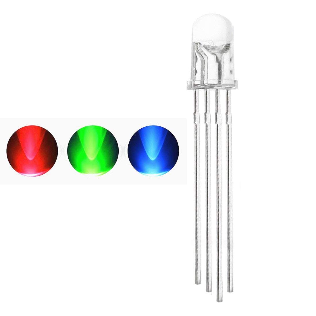LED Emitting Diode, Waycreat 5mm RGB Light Emitting Diodes Super Bright Electronics Components Tricolor (Multicolor Red Green Blue 4 pin Common Anode Clear DC 20mA/Color, 100 Pieces)