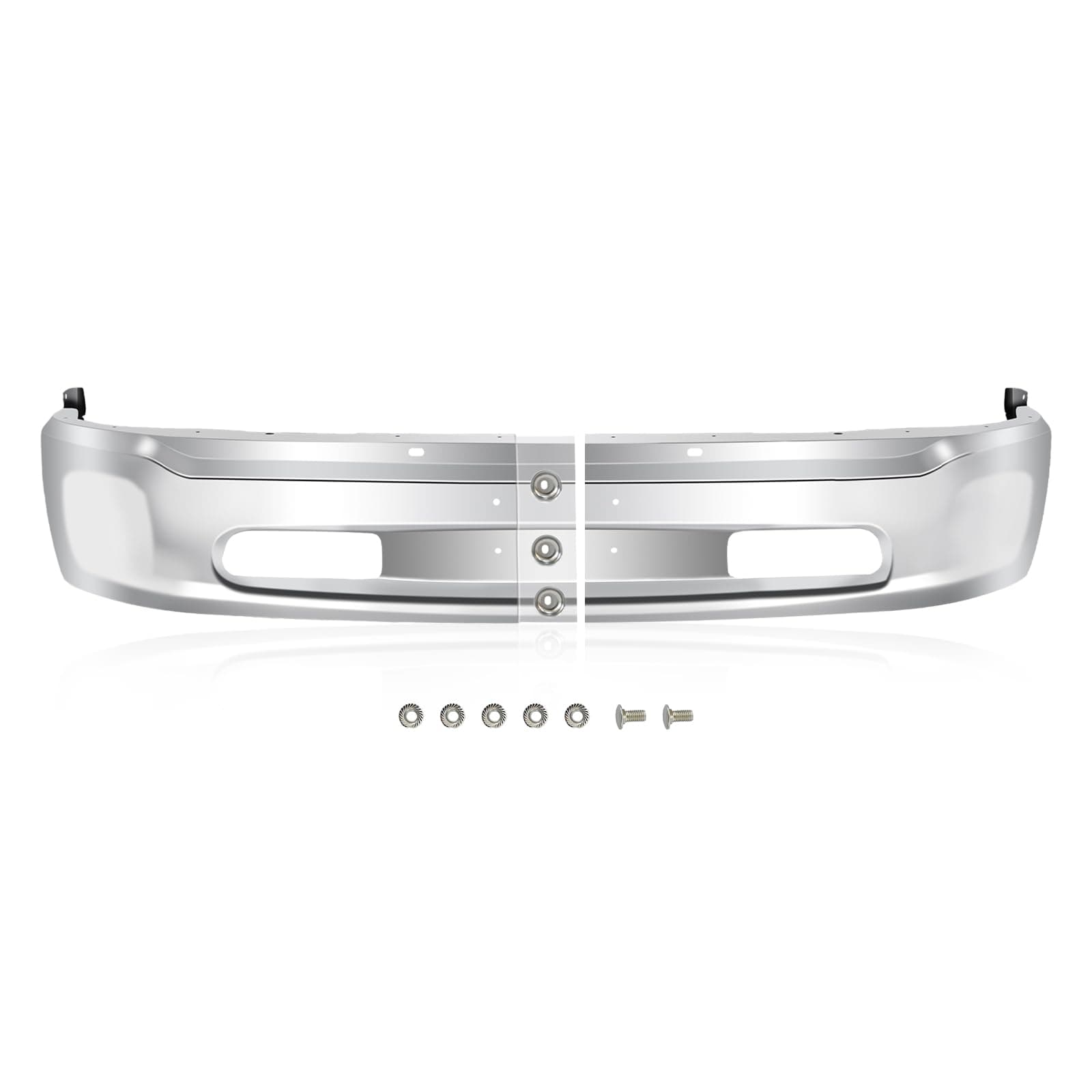 Front Bumper Compatible with 2013-2018 Dodge Ram 1500, Chrome Truck Automotive Steel Replacement Bumpers Face Bar, with Fog Light Holes & Sensor Holes (Style L)