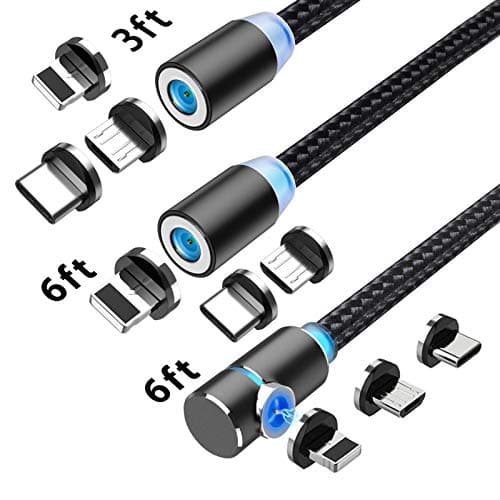 Crozziz Magnetic Charging Cable(3 Pack,3ft/6ft/6ft)3 in 1 Cable,Compatible with Mirco USB, Type C Smartphone and iProduct Device(Black)