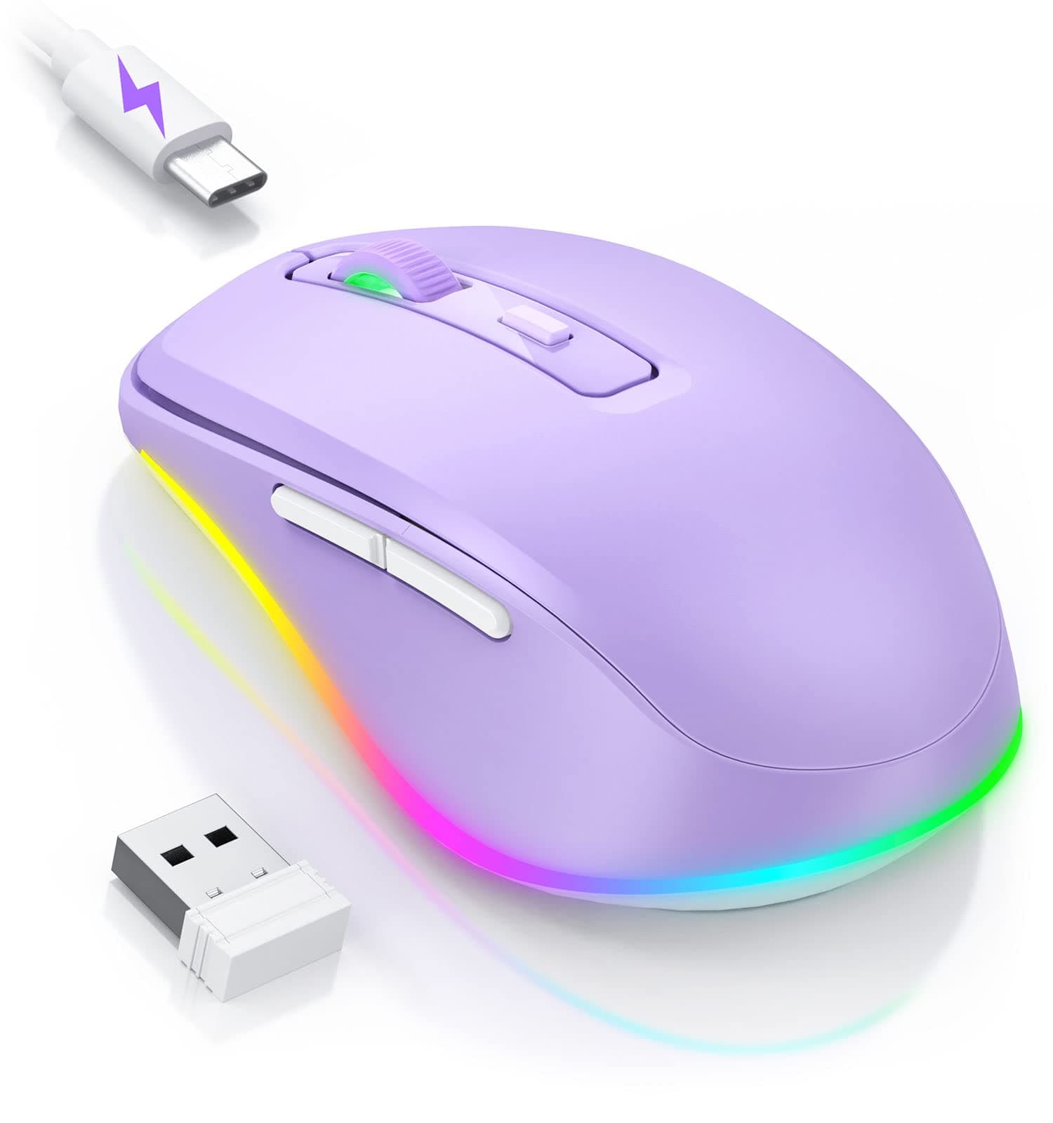 - Wireless Mouse Jiggler - LED Wireless Mice with Build-in Mouse Mover, Rechargeable Moving Mouse for Laptop with Undetectable Random Movement Keeps Computers Awake - Purple