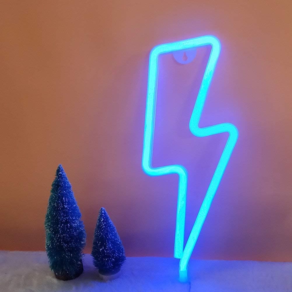 LED Lightning Shape Neon Sign Light Art Decorative Lights Wall Decor for Baby Room Christmas Wedding Party Supplies (Blue Light)