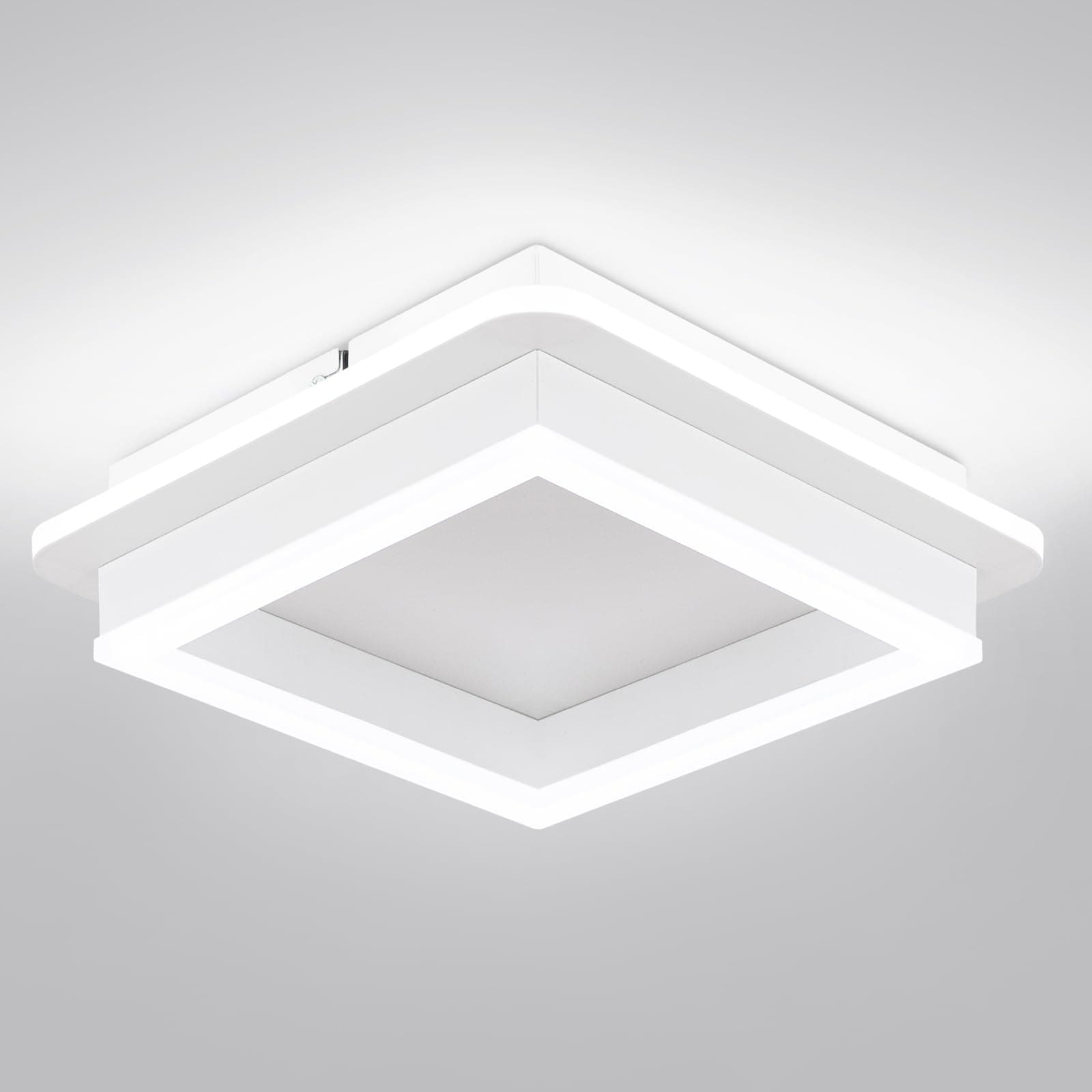 CANEOE 24W Square Hallway Light, Modern Flush Mount Led Ceiling Light,White Acrylic Close to Ceiling Lights for Bedroom Dining Room Kitchen Balcony Bathroom Aisle Ceiling Lamp (Cool White,6000K)