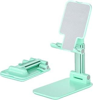 Cell Phone Stand, Angle Height Adjustable Cell Phone Holder with Silicon Pad for Desk Fully Forldable Mobile Phone Holder Compatible with All Mobile Phones, MT-6, (Green)