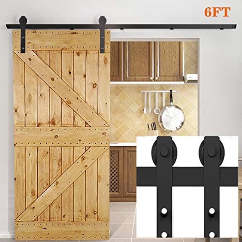 DOIT 6 FT Easy Install Sliding Door Hardware Kit Black,Ultra Sturdy Heavy Duty Barn Door Hardware