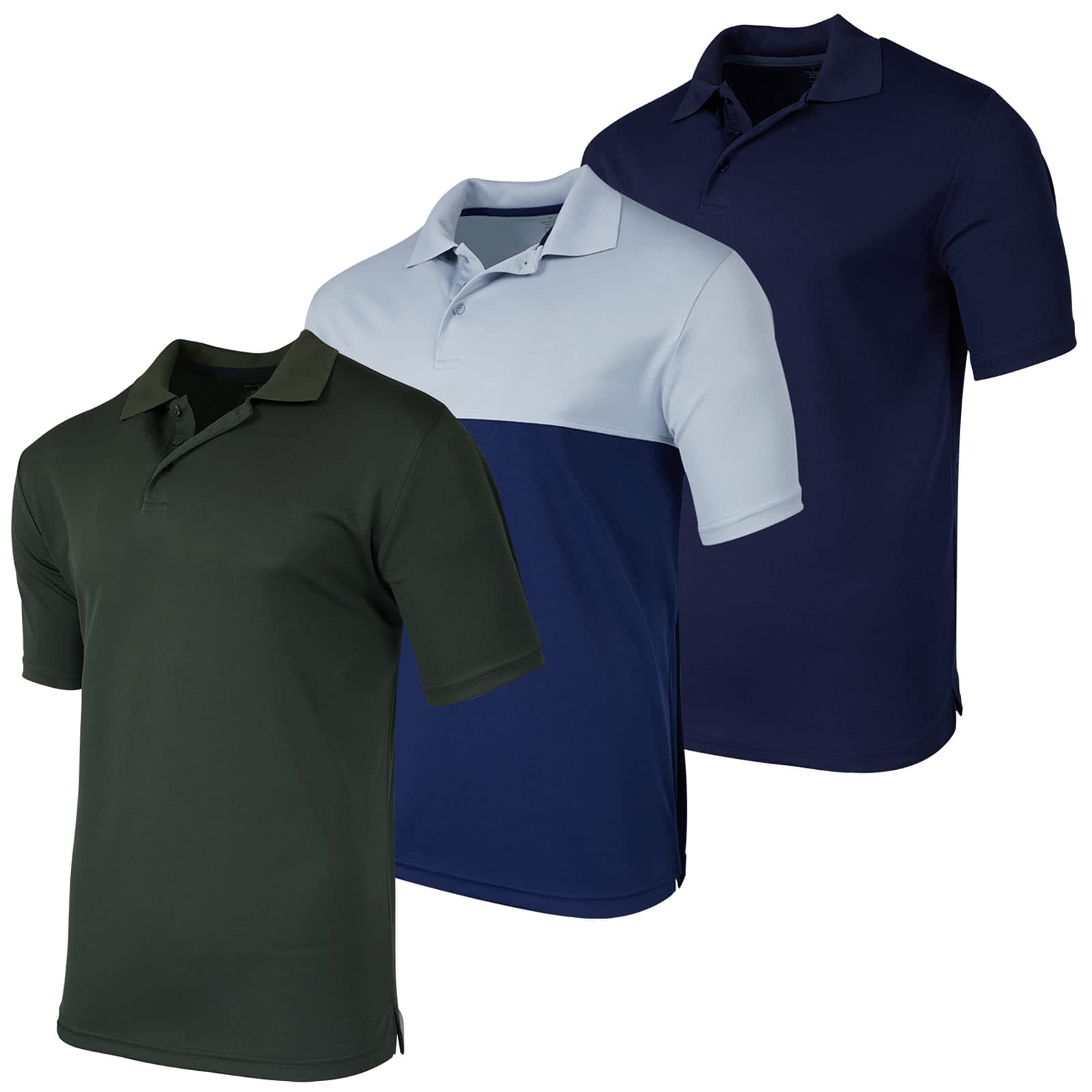 Real Essentials 3 Pack: Men's Quick-Dry Short Sleeve Athletic Performance Polo Shirt (Available in Big & Tall)