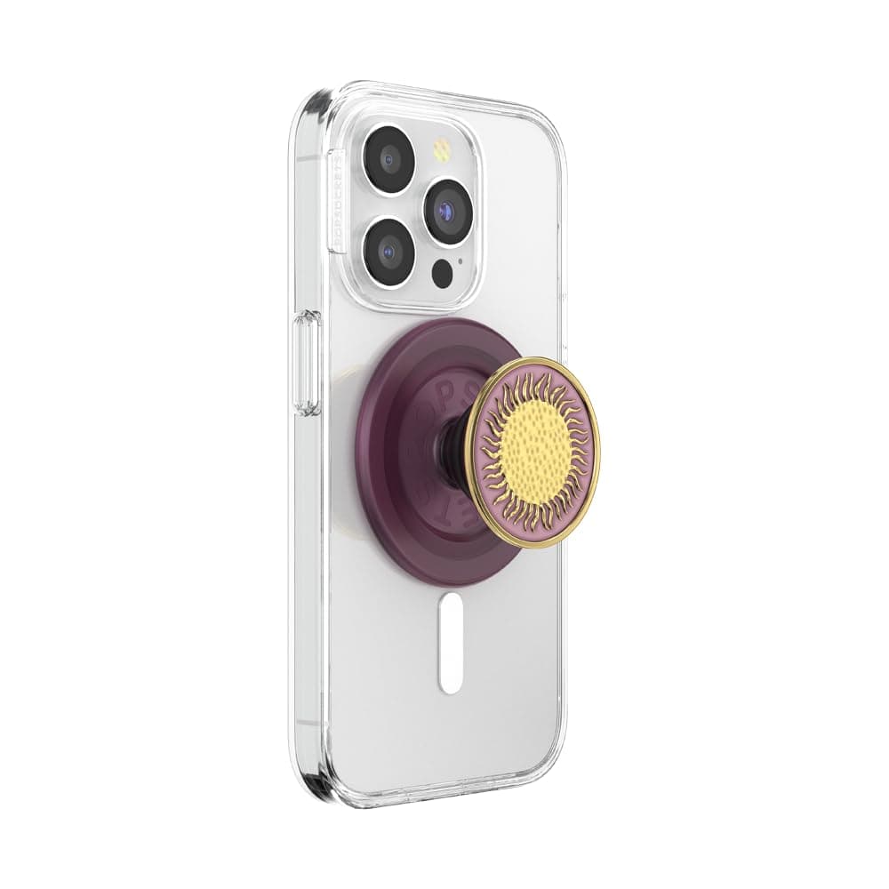 Pop Sockets Round Smartphone Grip, MagSafe Compatible, Adapter Ring Included, Smartphone Holder, Wireless Charging Compatible, Enamel Sunfire