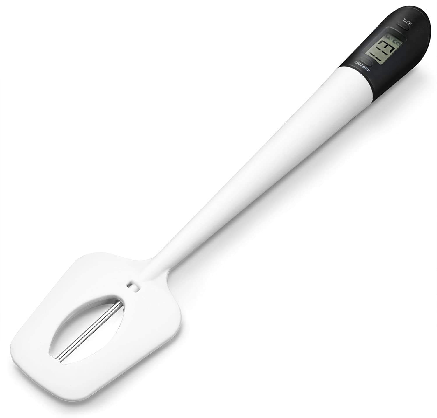 (White) - Lightbeam Digital Candy Thermometer, Instant Read Kitchen Cooking & Spatula Thermometer Temperature Reader & Stirrer in One BPA Free Food Grade Material (White) LB-STW