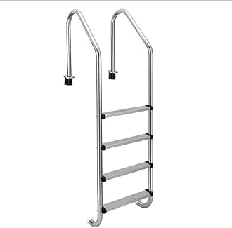 Inground Pool Ladder, 4-Step Heavy Duty Stainless Steel Pool Steps, Non-Slip Swimming Pool Ladder for Deep End, Easy Assembly, 380lbs Load Capacity - Perfect for Indoor/Outdoor Pools