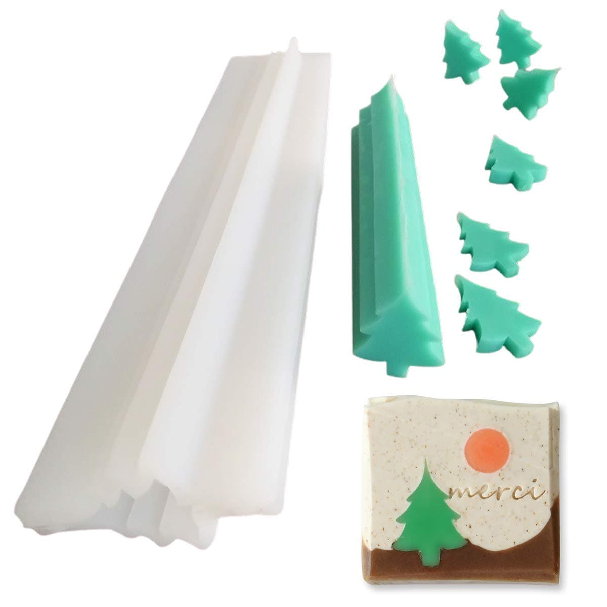 3D Christmas Tree Long Tube Silicone Mold Pine Tree Column Chocolate Candy Mold Handmade Candle Mold Embed Soap Making Supplies