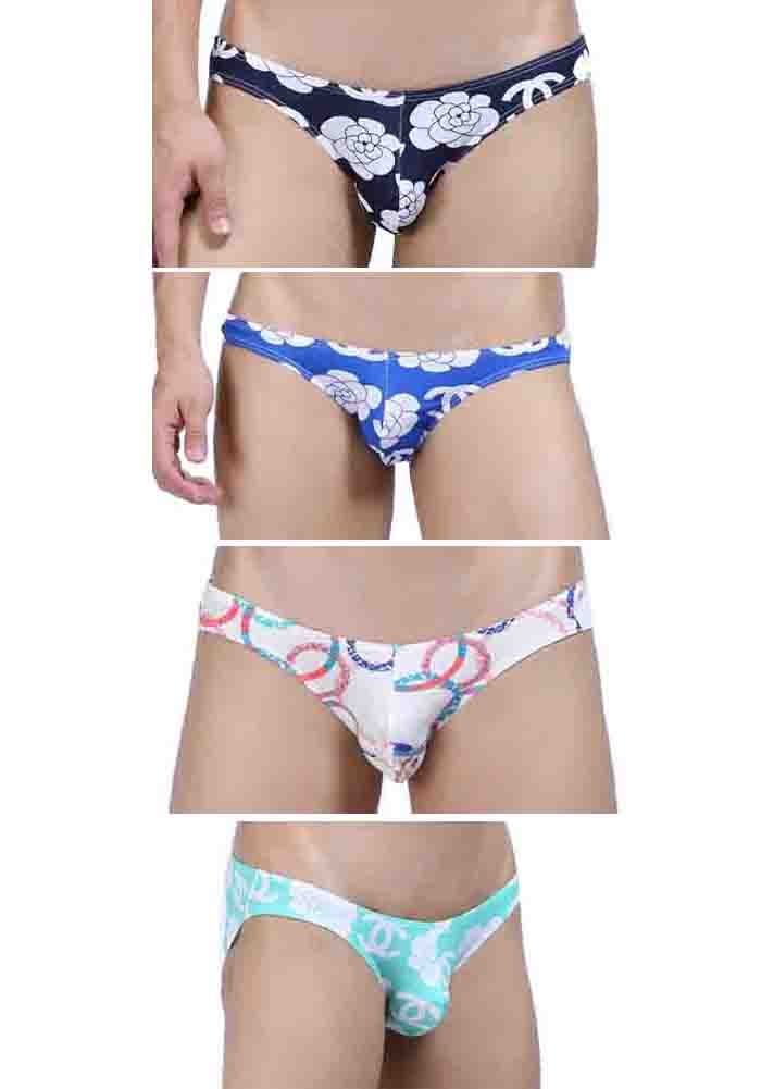 Belle Grace Men's Comfortable Cotton Printed Bikini Briefs (M, 4-PACK(mixed colors))