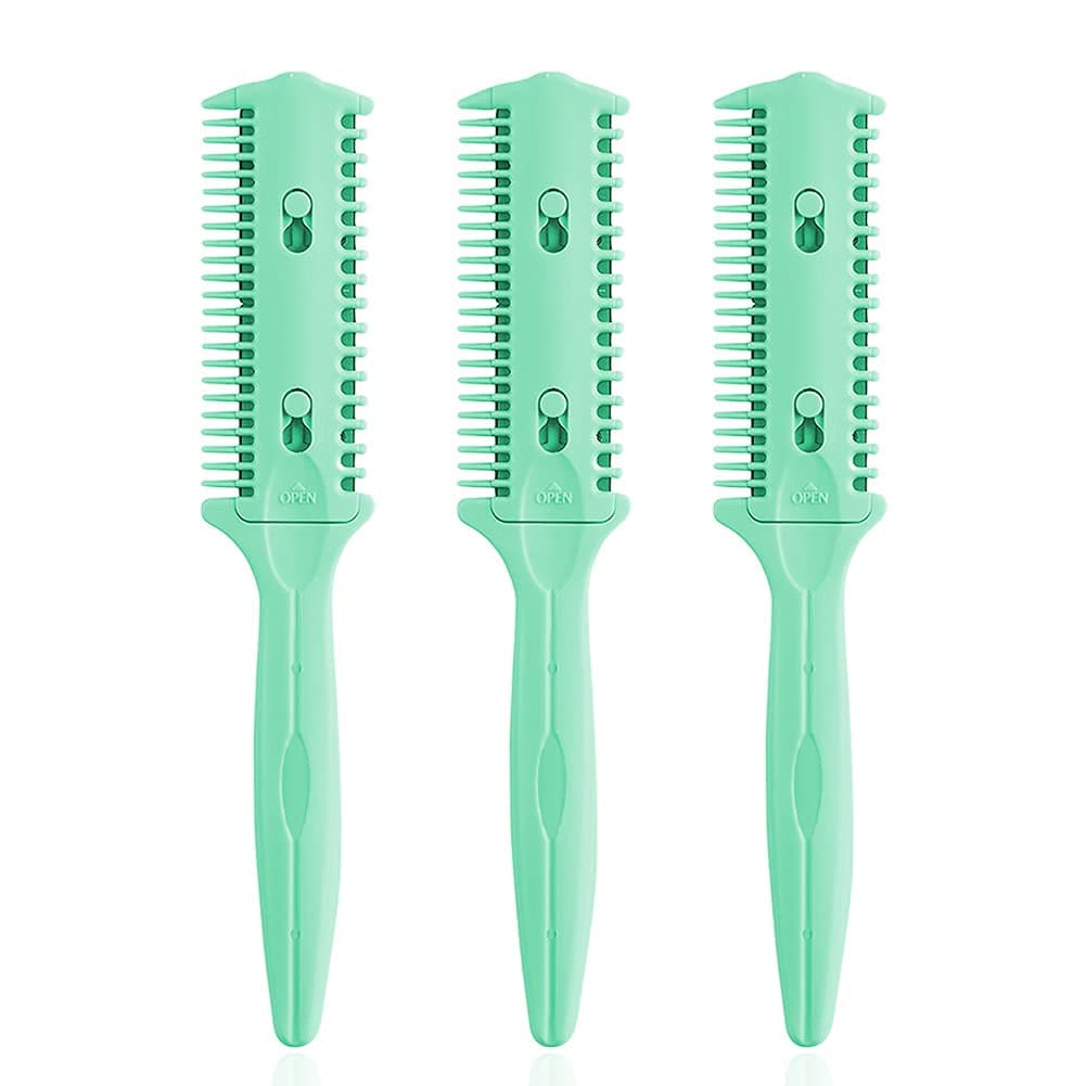 Soft 'N Style 3 Pack Haircut Razor Comb- Double Sided Razor, Hair Styling Razor Scissors Comb, Split Ends Hair Trimmer Styler for Thin and Thick Hair Cutting and Styling (Green)