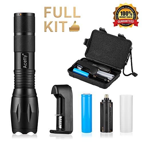 Acetty Led Flashlight Super Bright High Lumens，Adjustable Focus and 5 Modes Light with Rechargeable 18650 Lithium Ion Battery & Charger (6)