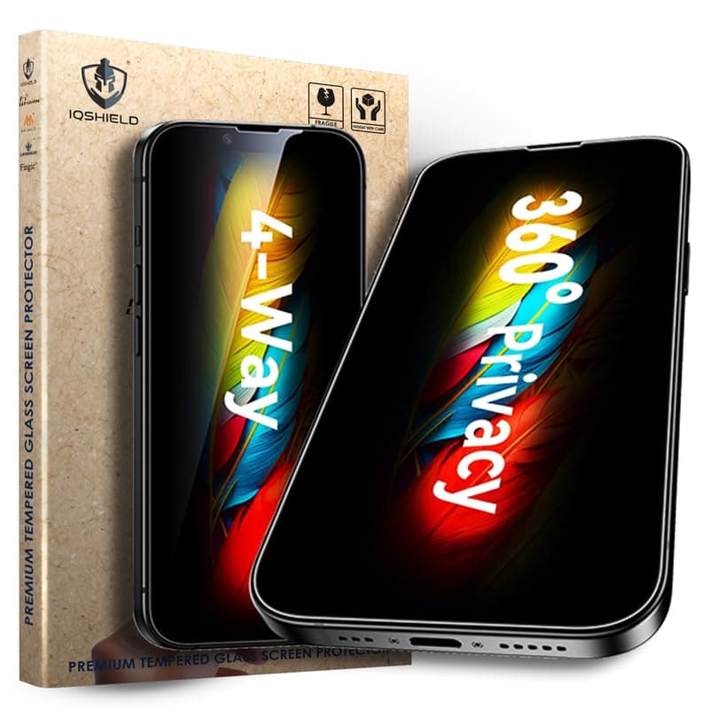 IQShield 4-Way 360° True Privacy Tempered Glass Screen Protector Guard for iPhone 16E / 14/13 / 13 Pro, Case Friendly, 9H Hardness, Easy Installation - 6.1"