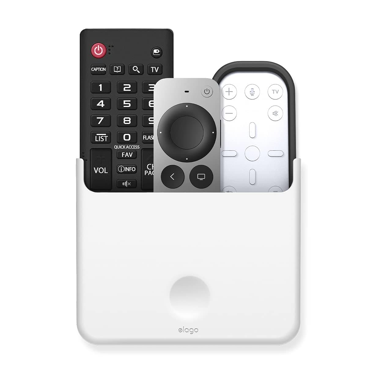 elago Universal Remote Holder Mount for Apple TV Remote and All Other Remote Controls - Adhesive Tape or Screw Installation Options Wired Charging [L] [White]