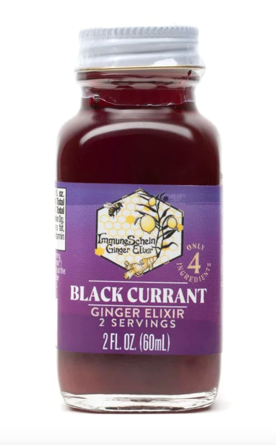 ImmuneSchein Black Currant Ginger Elixir Shots - Only 4 Real Food Ingredients, No Water, Vinegar or Preservatives: Handcrafted from Organic Ginger Roots & Black Currant (2 fl oz, 12 Pack)