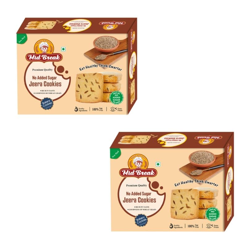 Mid Break No Added Sugar Jeera Biscuits - 300gm (Pack Of 2) | High In Fiber, Gut-Friendly, Low Glycemic Index Biscuits With No Added Sugar | Tasty Cookies For Healthy Tea Snacking