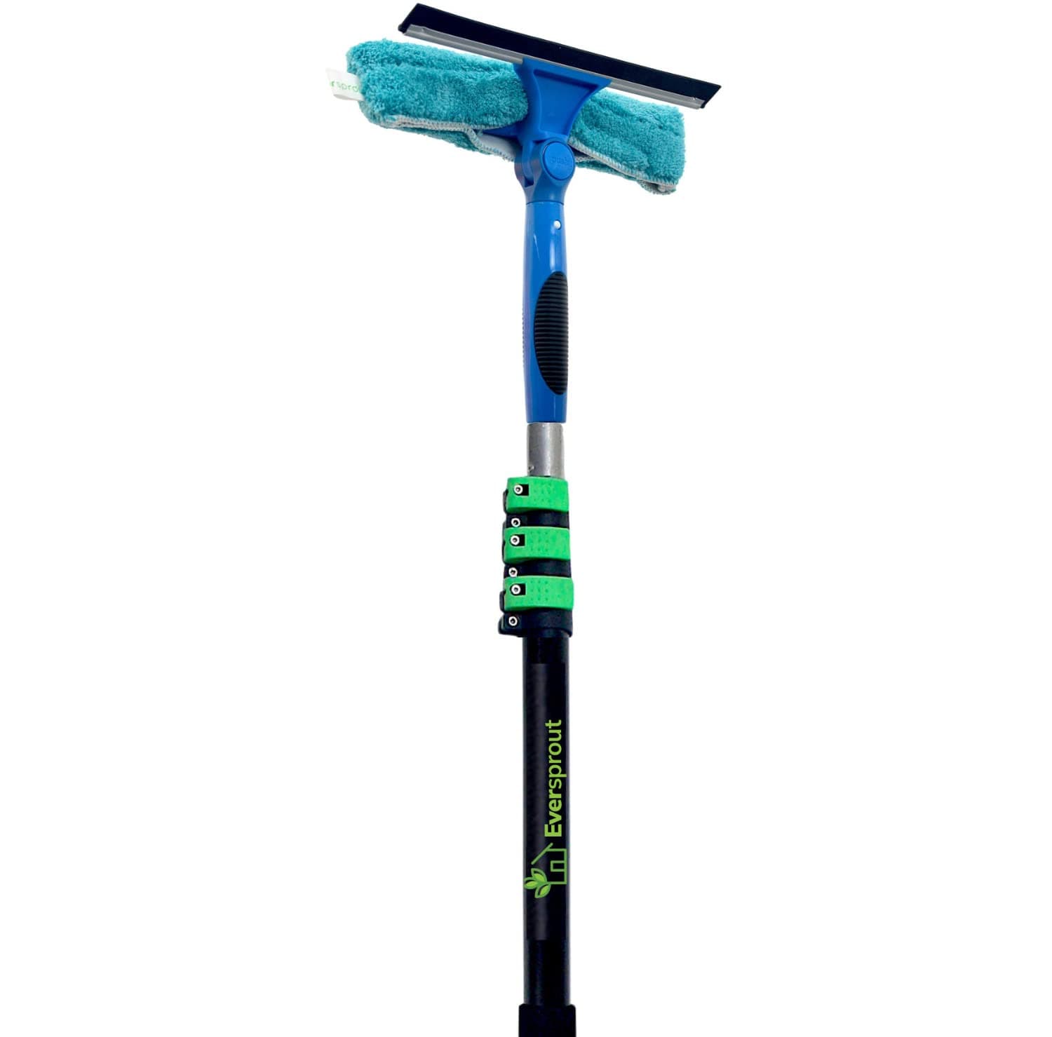 EVERSPROUT 7-to-24 Foot Swivel Squeegee and Microfiber Window Scrubber (30+ Foot Reach) | 2-in-1 Window & Glass Cleaning Combo with Heavy-Duty Aluminum Extension Pole | Includes 10-inch Blade