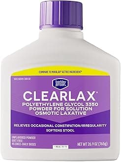 Berkley Jensen ClearLax Polyethylene Glycol 3350 Powder for Solution, Osmotic Laxative, Stool Softener, Gentle Occasional Constipation Relief, Unflavored, 45 Dose, 26.9 oz, Pack of 1