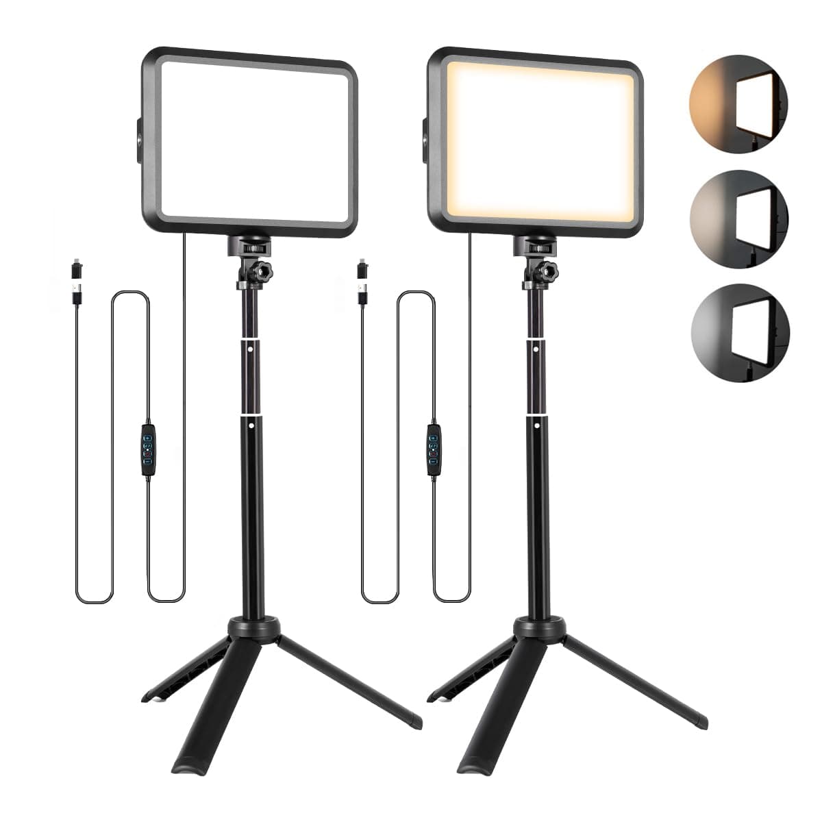 NiceVeedi Photography Lighting Kit, 2-Pack LED Desktop Video Light 2800K-6500K for Filming/Zoom/Game/Streaming/Video Conference/TikTok, 14 * 18cm Dimmable Studio Light with 40-60cm Portable Tripod