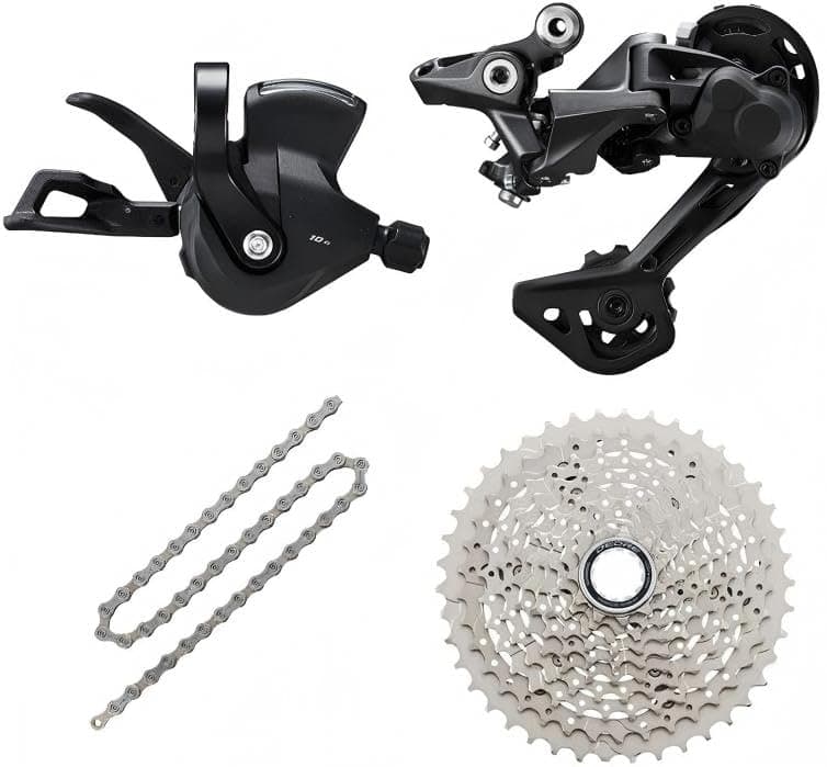 Compatible 10 speed MTB 4pc groupset for Shimano Deore M4100: Right Shift Lever,Long cage Rear Derailleur, 11-42T Cassette or Sunrace 11-46T Cassette, KMC X10 Chain