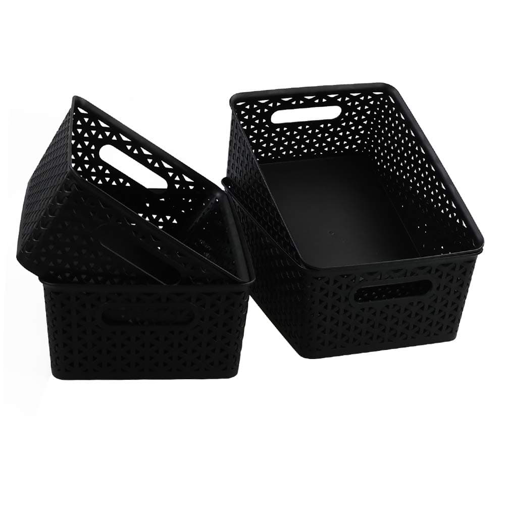 Morcte 4-Pack Black Plastic Baskets, Medium Desktop Organization Basket