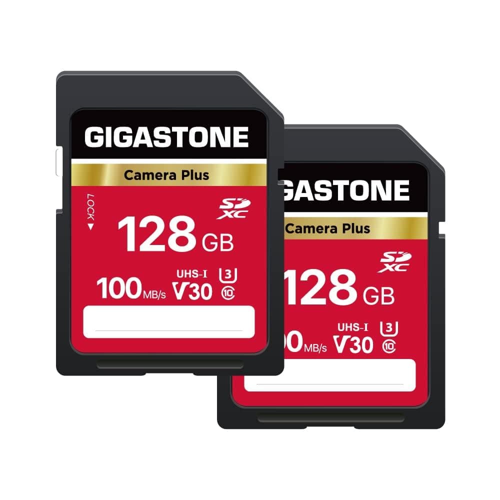 GIGASTONE 128GB SD Card 2-Pack, Camera Plus, UHS-I U3 Class 10 SDXC Memory Card Full HD Video for Canon Digital Camera, Full-Sized SD Card, with 2 mini case