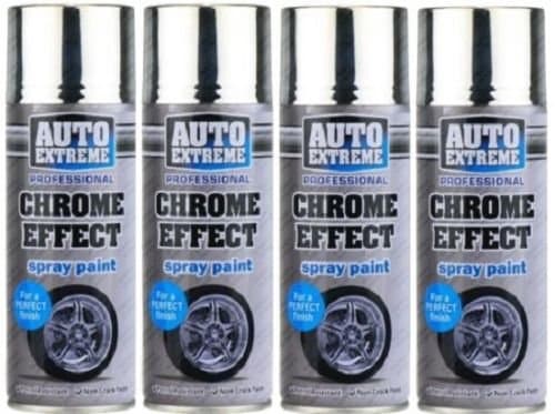 Chrome Effect Auto Spray Paint Matt Foil Mirror Metallic DIY Car Van 400ml New (PACK OF 4)