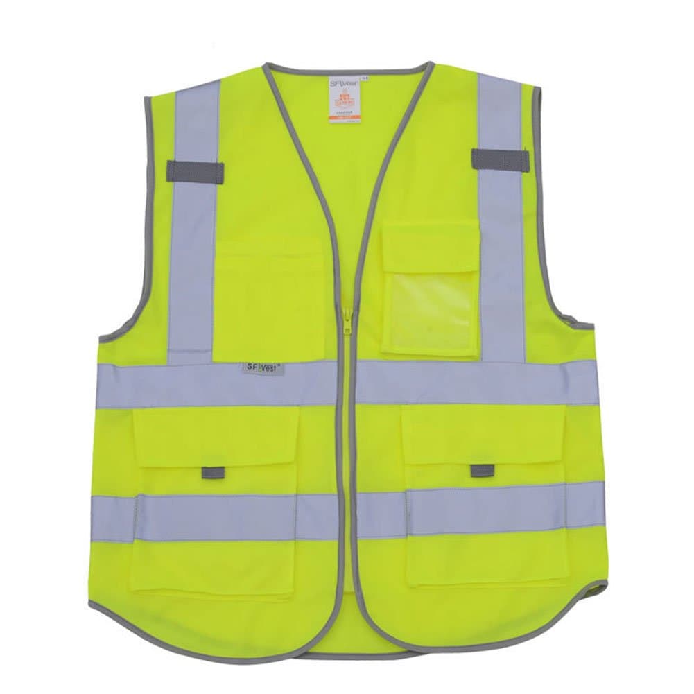 Floor High Visibility Zipper Front Reflective Safety Vest Multi Pockets Neon Yellow Color (M/XS (US))