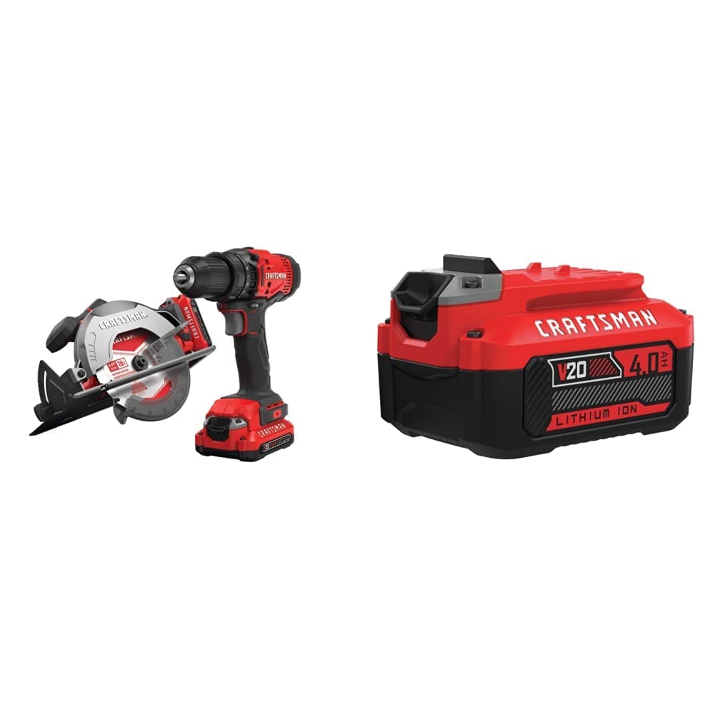 CRAFTSMAN V20 Cordless Combo Kit, 2 Tool w/Lithium Ion Battery, 4Ah (CMCK202C2 & CMCB204)