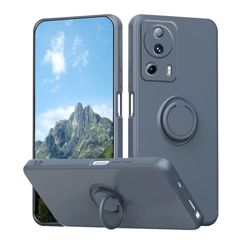 Compatible with Xiaomi 13 Lite Case with Ring Kickstand Green, Xiaomi 13 Lite Phone Case Silicone Liquid with Soft Microfiber Lining Slim Shockproof Protective Cover (Grey)