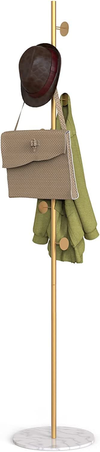 ROYAL POLAR Marble Standing Coat Rack With 8 Hooks Stable Round Base Shelf Hat Hanger Hall Tree, Metal Coat Hangers
