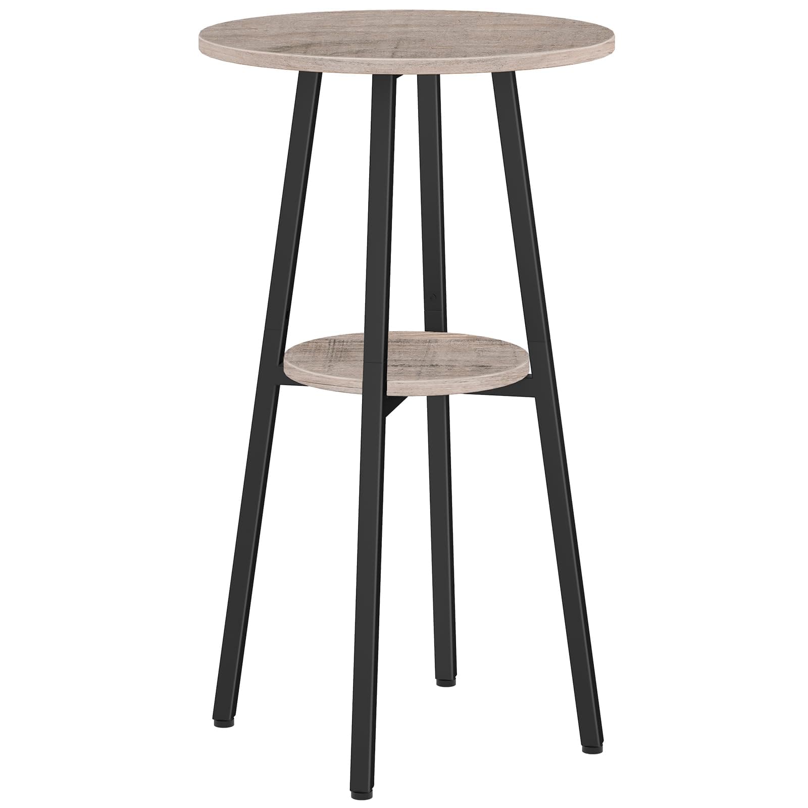 Bar Table, Round Pub Table, 2-Tier Bistro Table with Storage, for Small Spaces, with Top Particleboard for Kitchen, Easy to Assemble, Greige BG55BT01