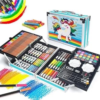 Parssufy 145 Pieces Art Set for Kids with Unicorn Theme Storage Case, Art and Craft Supplies Kit for Drawing and Painting with Oil Pastel, Water Color, Color Pencils, Sketch Pen (Unicorn Design-Blue)