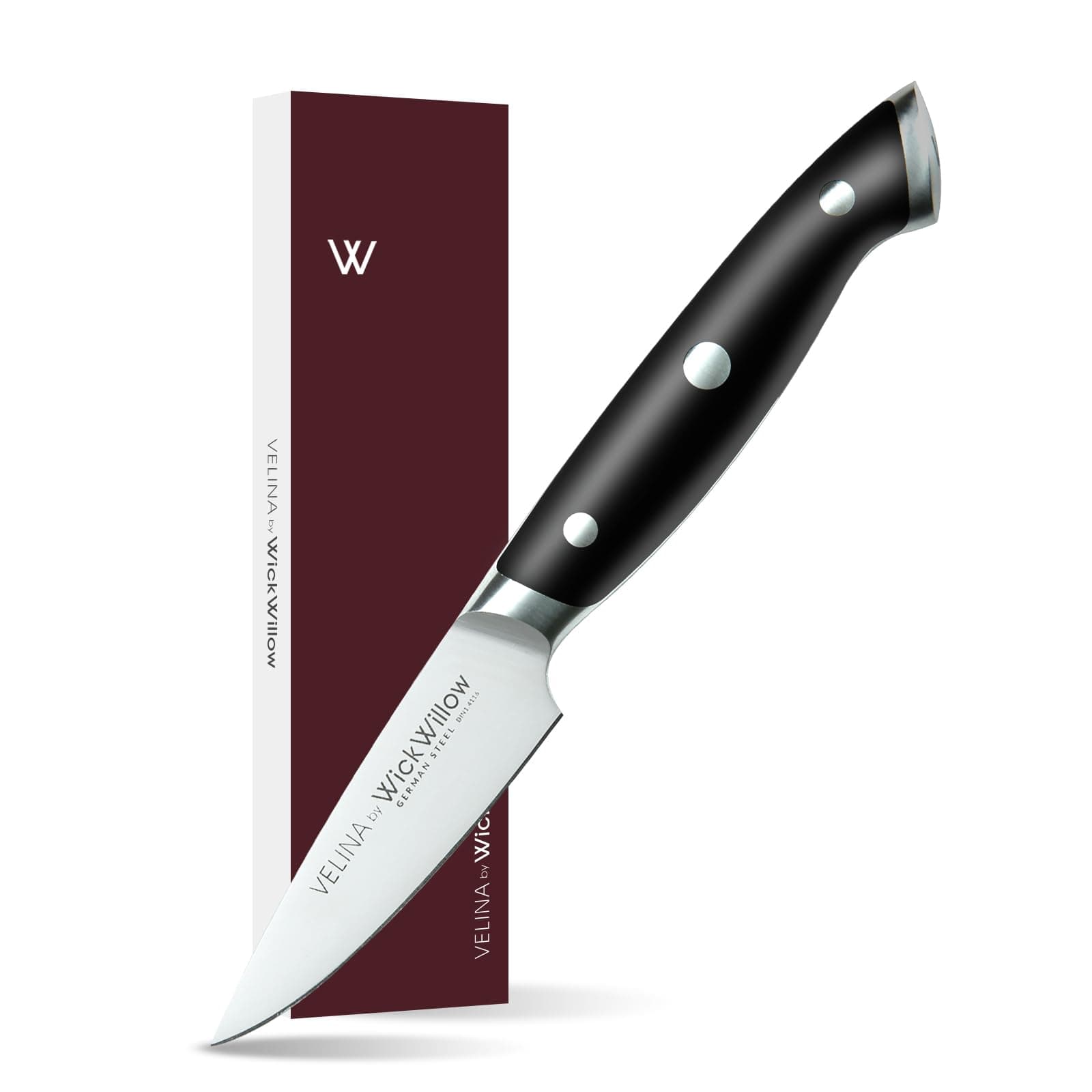 WICKWILLOW 3.5 Inch Paring Knife – German Steel X50CrMoV15 – Small Kitchen Knife for Peeling, Trimming & Precision Prep – Full Tang & Ergonomic Handle – Gift Box – Velina Series