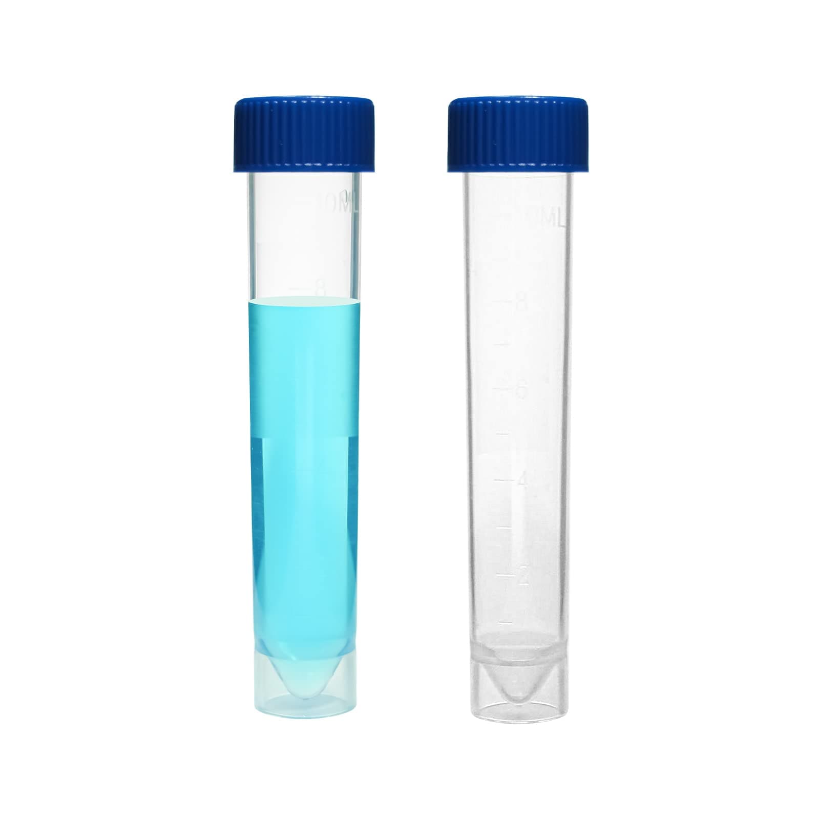 PEKYBIO Clear Plastic Graduated Test Tubes 10ml Sterile Sample Storage Container with Screw Cap Self-Standing Lab Transport Tube, Case of 50