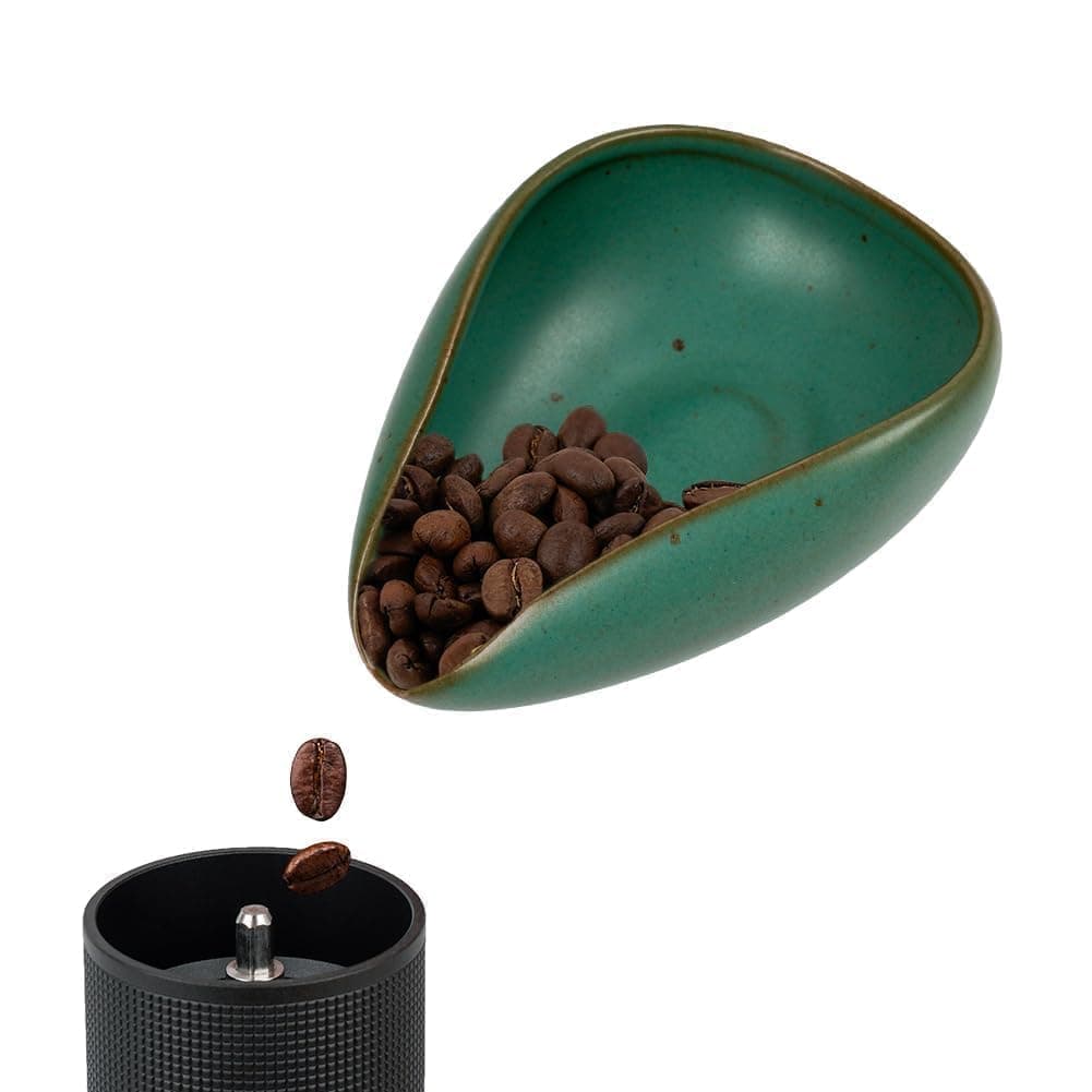 Ceramic Coffee Dosing Cup & Tea Storage Tray, Single Dose Measuring Container for Coffee Beans & Loose Leaf Tea Dosing Vessel, Dark Green
