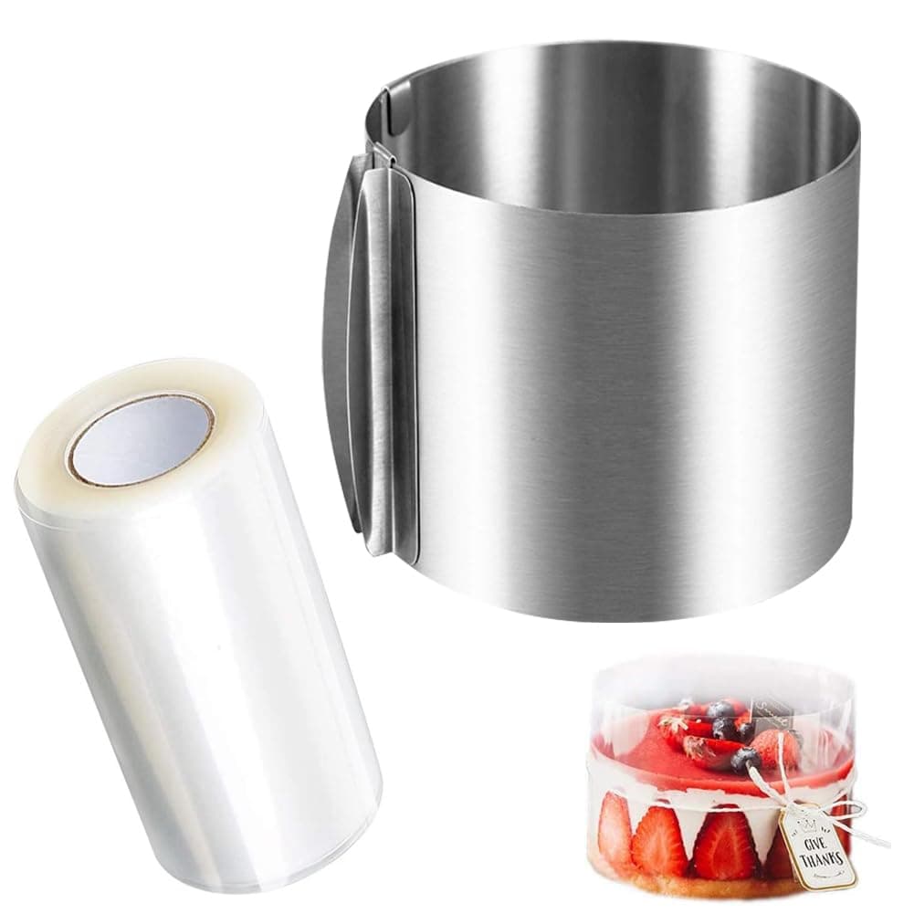 YontreeCake Ring Adjustable Cake Baking Ring Stainless Steel with Cake Collar, Mousse Ring for Cooking Crumpets Eggs Pastry Desserts, Cake Ring Adjustable 6-12 Inch, 15CM Height