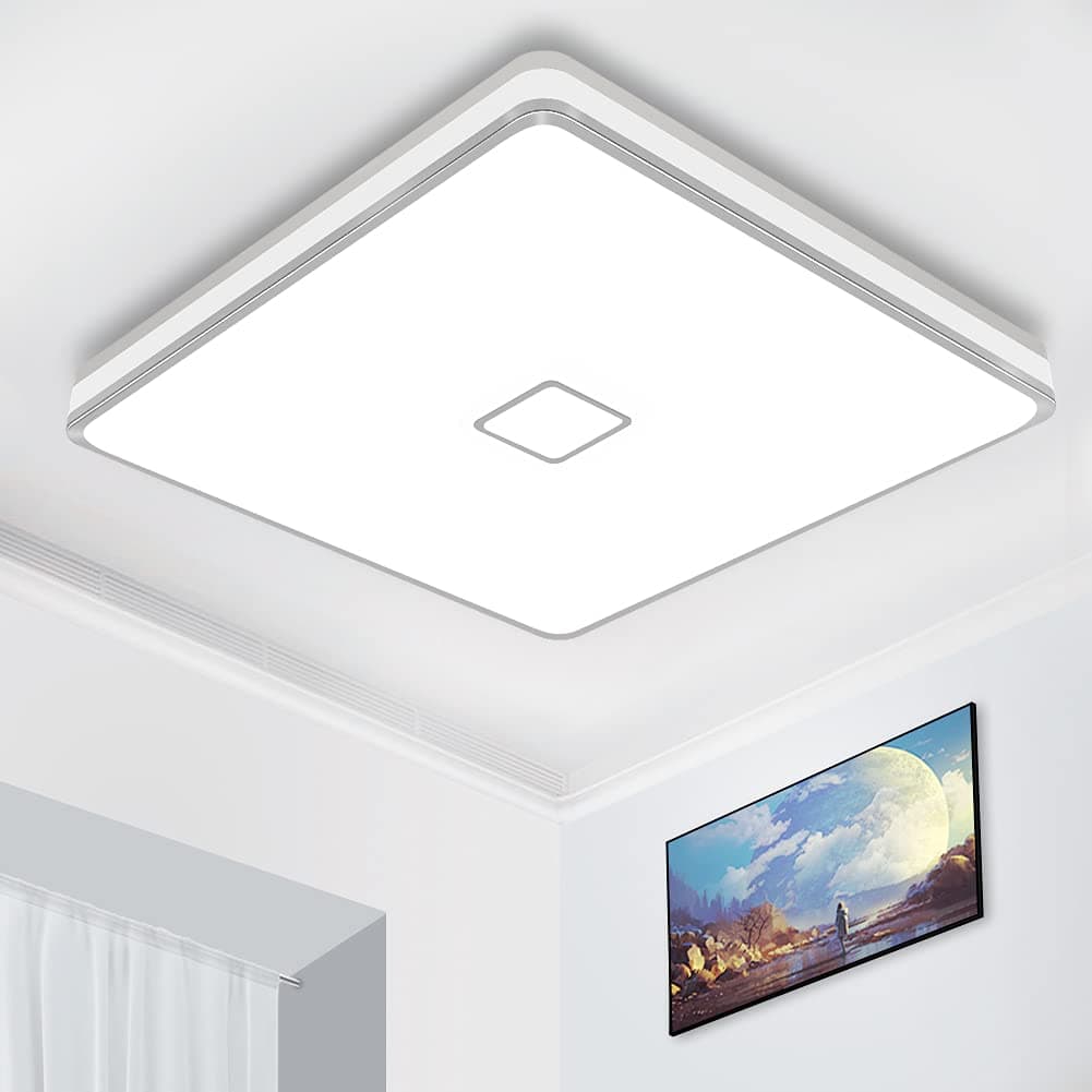 Airand Led Square Ceiling Light 24W 2050LM 12.8in Flush Mount Light Fixture Ceiling Lights Waterproofing No Flicker IP44 80Ra+ 5000K Cold White Led Light for Bedroom Kitchen Bathroom（Cold White）