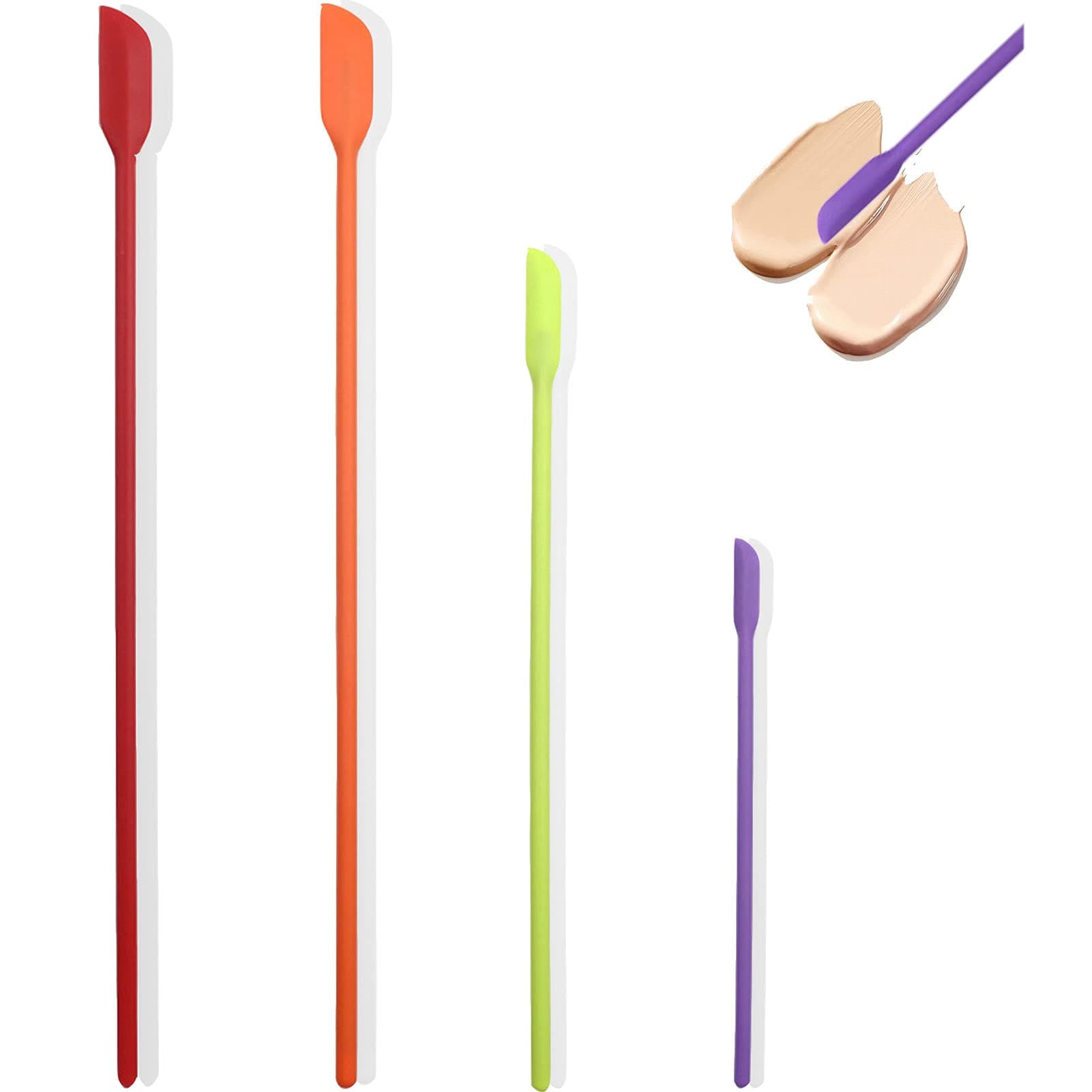 4 Pcs Mini Makeup Spatulas for Cosmetics and Kitchen Jars, Small Silicone Spatula for Beauty and Kitchen, 3 Sizes (4)