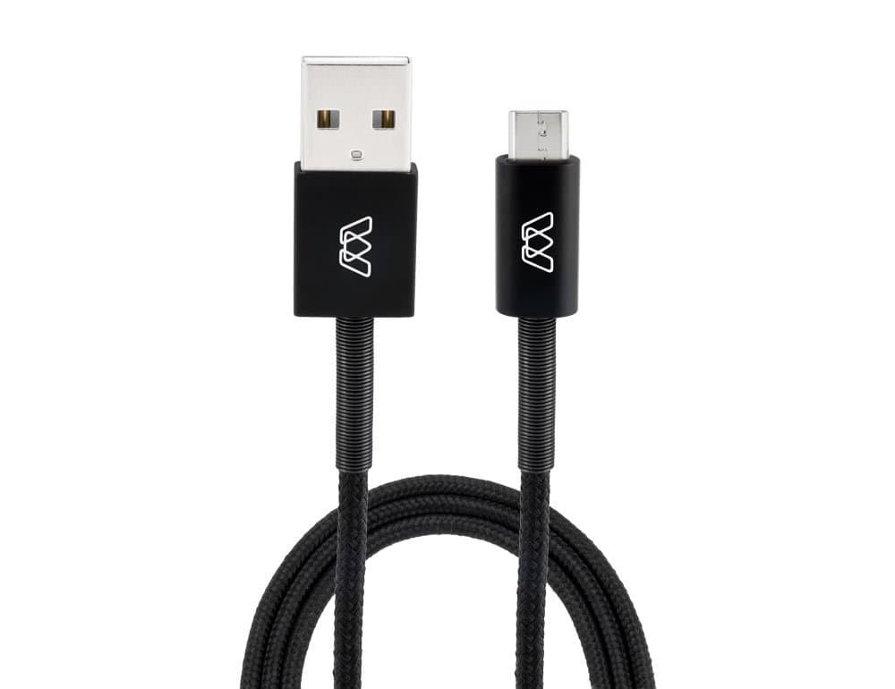 Sewell MOS Spring Micro USB Cable Aluminum Heads Spring Relief Cotton Jacket, Black, 1'