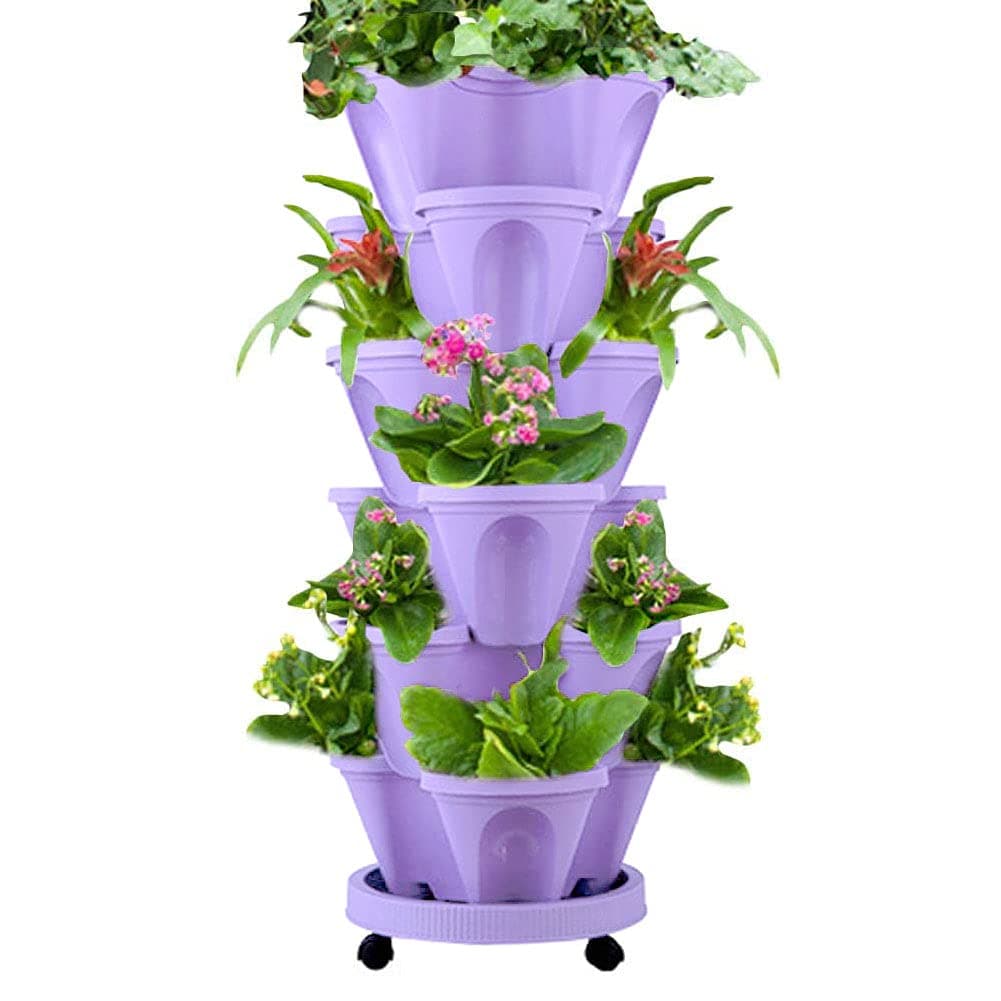 Set of 7 Vertical Gardening Planter Stackable Flower Pot Tower, Herb and Strawberry Planters Stacking Garden Pots with Saucer