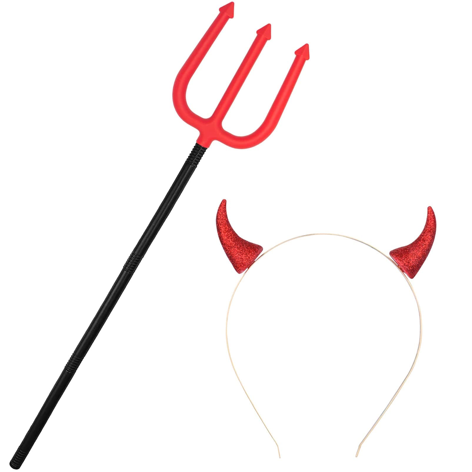 Devil Pitchfork with Devil Horns Headband Set Halloween Costumes Decorations for Kids Adults